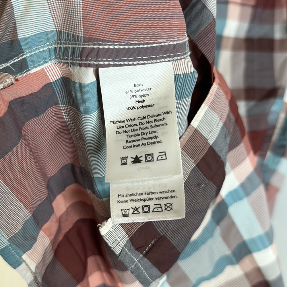 Eddie Bauer blue white red short sleeve plaid shirt M - Picture 4 of 6